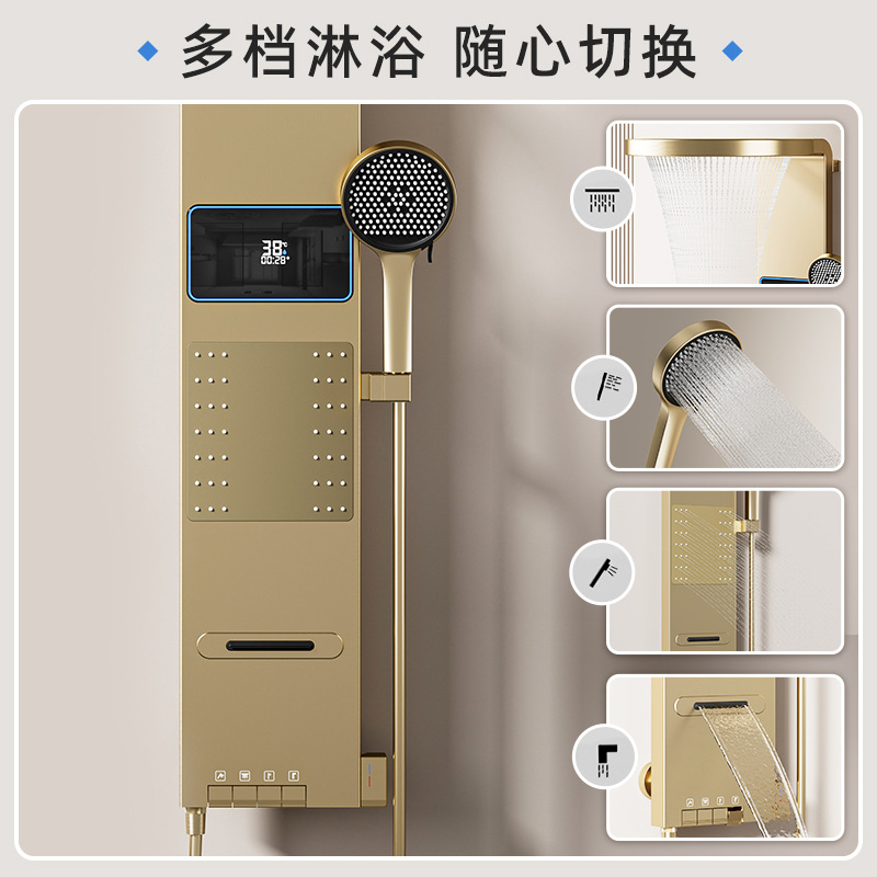 Home Bathroom Shower - スペースグレーのスマートデジタルディスプレイ付き背面取り付け式温度調節シャワースクリーン - 家庭用バスルームシャワーセット
