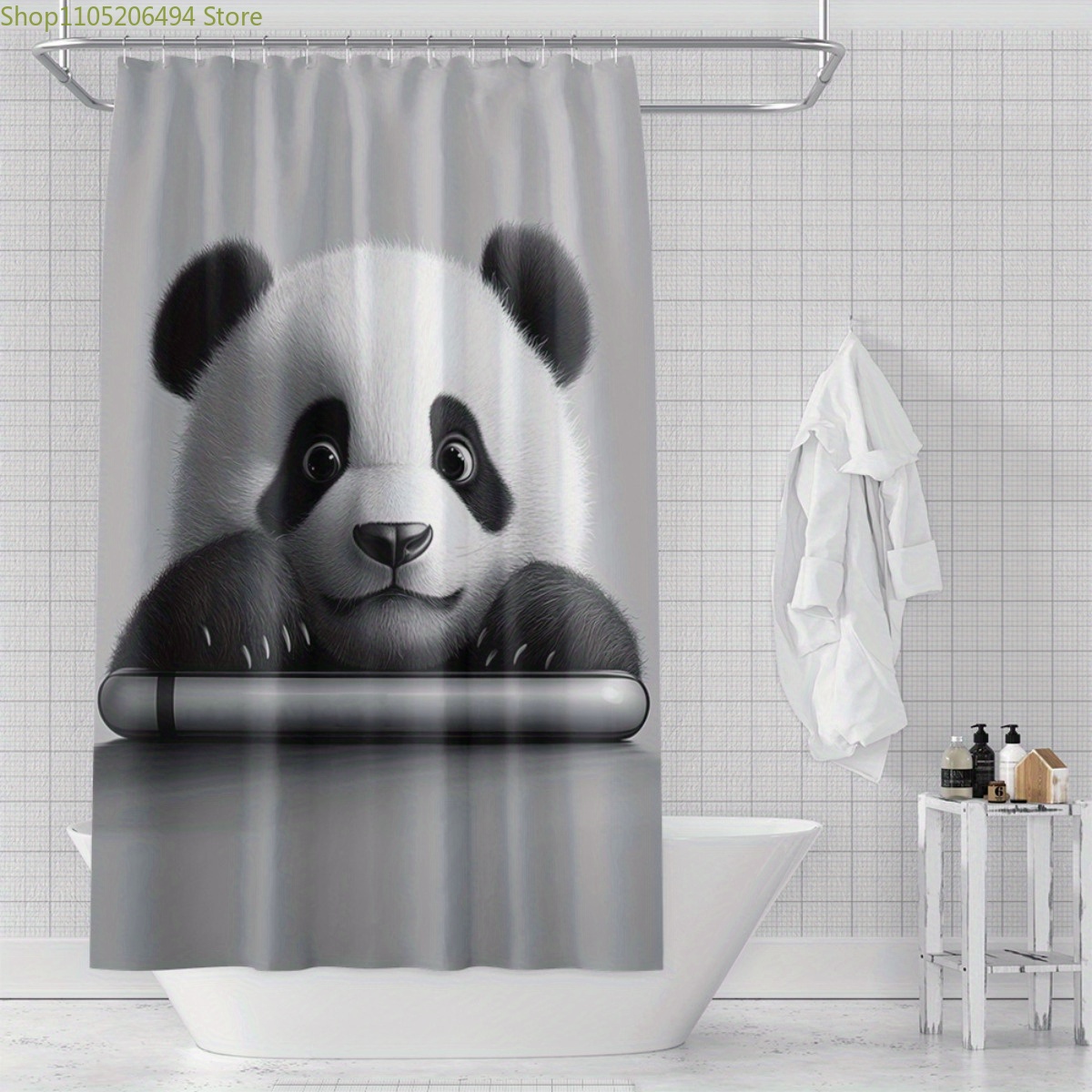 Home Bathroom Design Ideas - かわいいパンダのシャワーカーテン、愛らしい動物の顔デザイン、防水バスライナー、家の装飾に、心地よいバスルームのアイデアに。