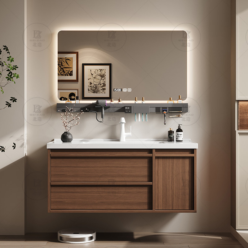 Home Bathroom Vanity Combo - 高級木製食器棚引き出しミラーペーパースキンケアモダンパーティションディスプレイバスルームキャビネット収納ガビネテルーム家具