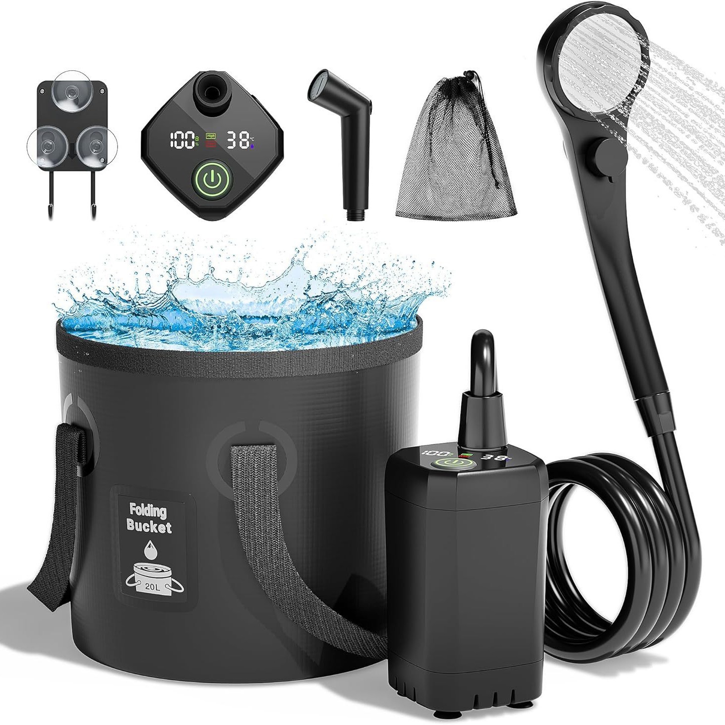 Home Bath - ポータブル電動式自吸式屋外シャワー、シンプルモバイルシャワーヘッド、家庭寮、田舎キャンプ、洗車、ペットバス用