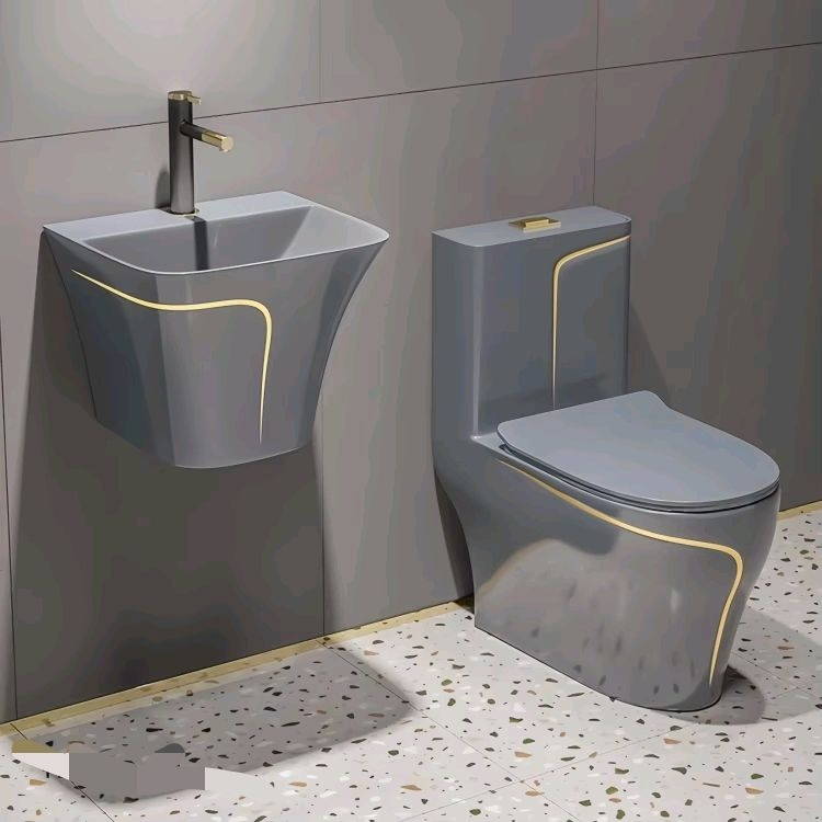 Home One Bathroom Accessories - モダンなデュアルフラッシュ一体型セラミックサイフォン式トイレセット、床置き型、黒色、カラフルなバスルームアクセサリー、家庭用Pトラップ付き