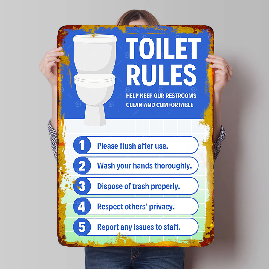 Home Bathroom Etiquette - カスタムトイレルールメタルサイン浴室壁装飾トイレエチケットポスター家庭用オフィス商業用