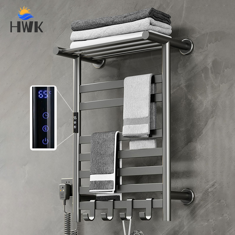 Towel Warmer Electric - ブラック/ホワイト/グレーのタオル乾燥機。棚付きデジタルディスプレイ電気タオルラック。バスルーム温度制御タイミングタオルウォーマー。