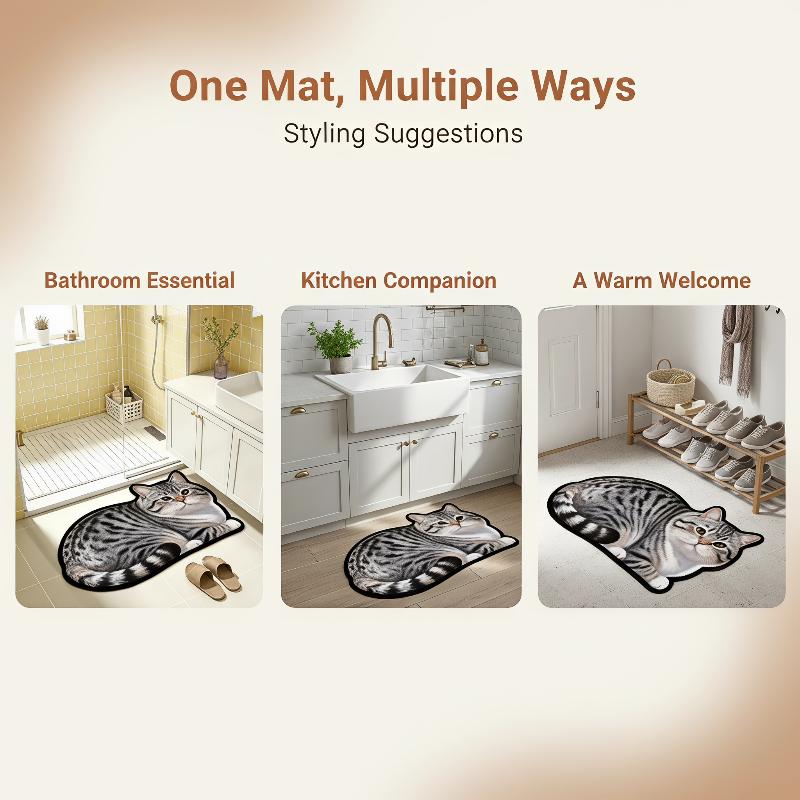 Home Bathroom Ideas - 珪藻土バスマット 美しい猫柄 滑り止め 高吸水 速乾 ホームバスルーム装飾