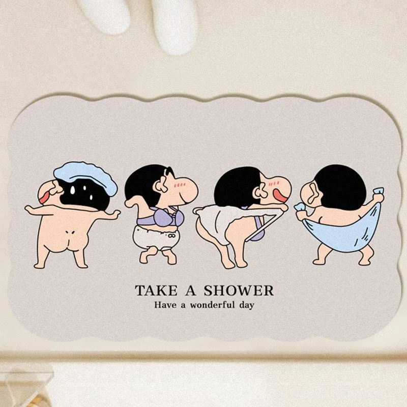 Home Bathroom Movie - 滑り止め吸収フロアマット,珪藻土,速乾性,クレヨン,すねちゃん,漫画,かわいい,家庭,バスルーム,キッチン,トイレ