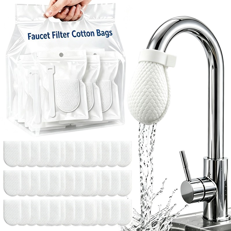 Home Bathroom Products - 300/30x 蛇口フィルターコットンバッグストラップ付きアンチスプラッシュキッチン水道水フィルターメッシュ交換浴室シンクタップアクセサリー
