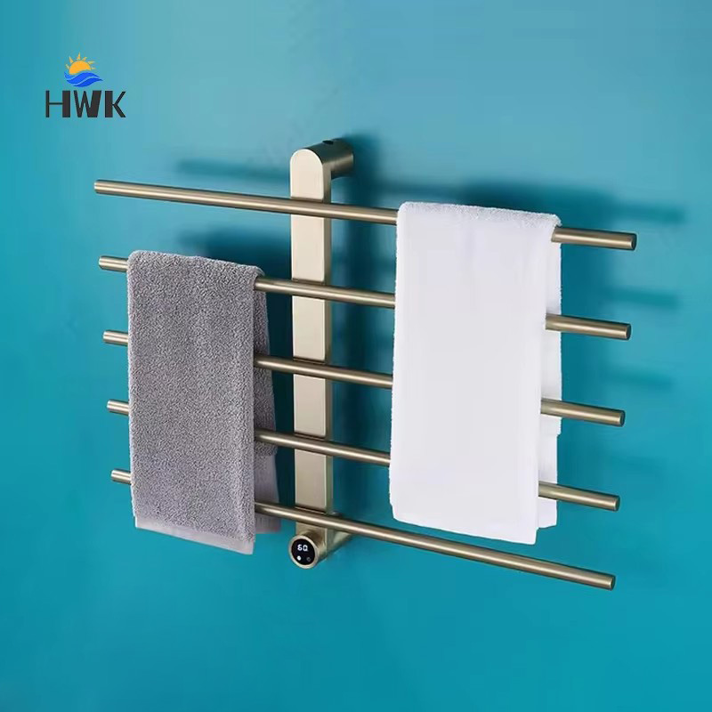 Towel Warmer Electric - 浴室設備 ブラッシュドゴールド タオル乾燥機 ステンレス製 電気加熱式タオルレール 温度調節付き
