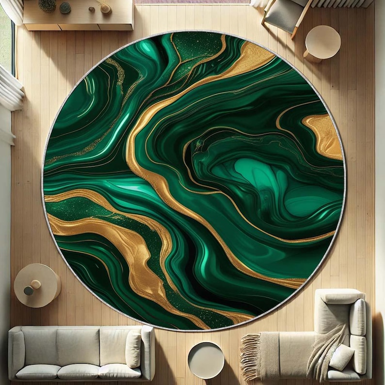 Home Bathroom Design Ideas - エメラルドモスラウンドラグ、自然な緑のボヘミアンマット、禅の家の装飾に、土色の滑り止めデザイン付きボタニカルデコレーションギフト、円形カーペットのアイデア