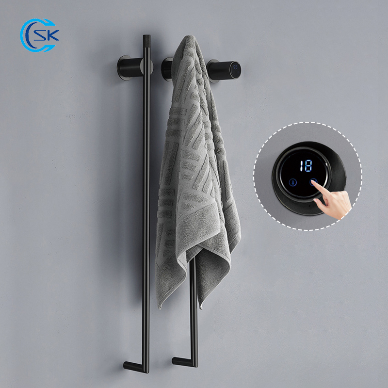 Towel Warmer Electric - 加熱されたバスタオル掛け,タッチコントロール付きのスマート電気棚,黒いステンレス鋼のタオルウォーマー,隠し設置