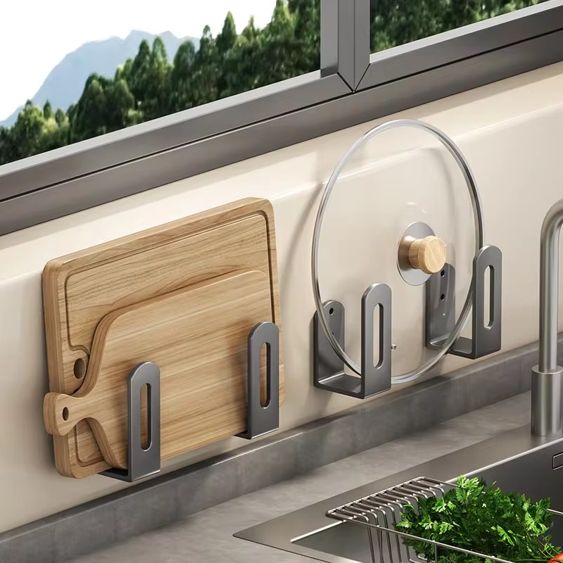 Tiny Home Bathroom Kitchen - 2 ピース/セット鍋蓋ラックポットカバーまな板ホルダースポンジ収納棚キッチン浴室壁掛けオーガナイザーラック Accessori