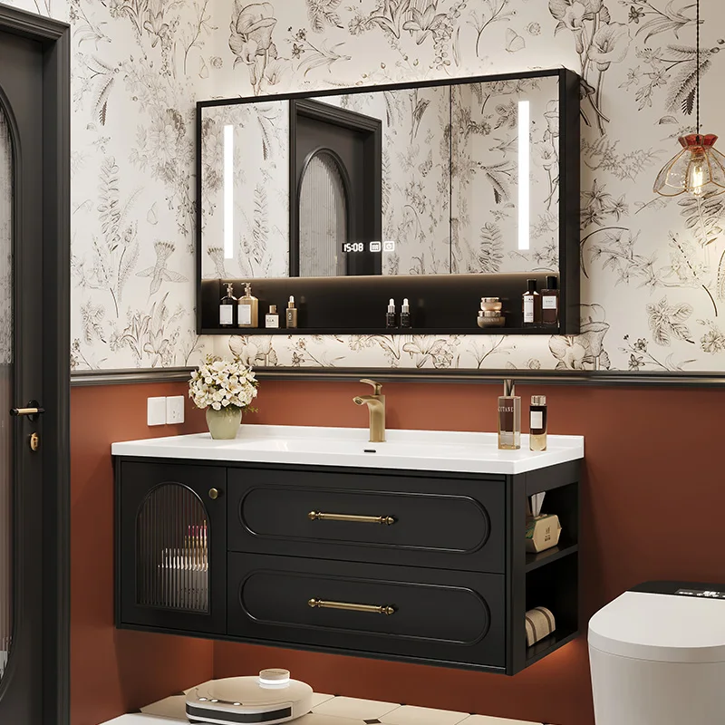 Home Bathroom Vanity Combo - フランスの高級バスルームキャビネットセラミック洗面台ヴィンテージ化粧台バスルームキャビネットブラックシャワーモビレットバーニョ家具