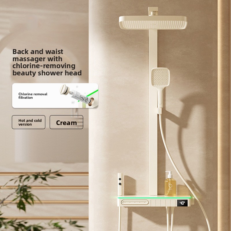 Home Bathroom Shower - スマートデジタルディスプレイ脱塩素美肌効果のある全銅製シャワーセット 家庭用冷温水シャワー 銅製シャワーセット バスルーム用