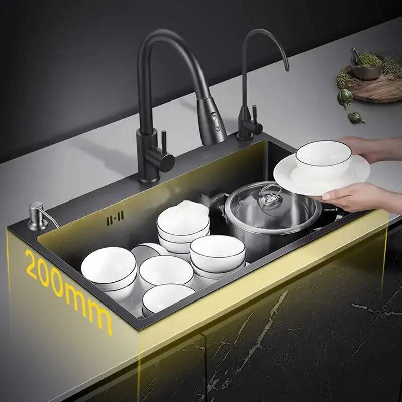 Home One Bathroom Accessories - バスルームブラックナノキッチンシンクシンクステンレス鋼シングルスロットアンダーカウンター洗面台洗面器モダンホームキッチンアクセサリー