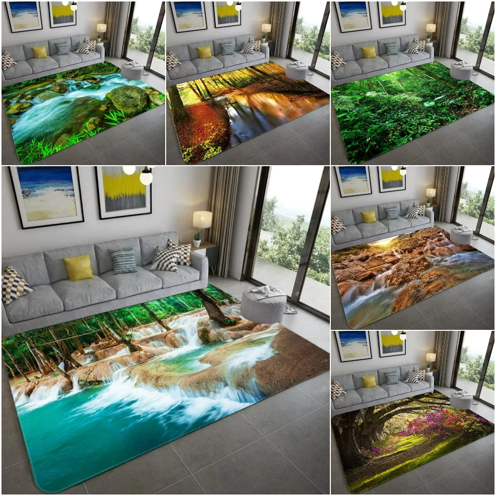 Home Bathroom Ideas - 自然をイメージした3D風景カーペット、リビングルーム、寝室、子供部屋用の柔らかいラグ、滑り止めフロアマット、環境に優しいホームデコレーション、ギフトアイデア