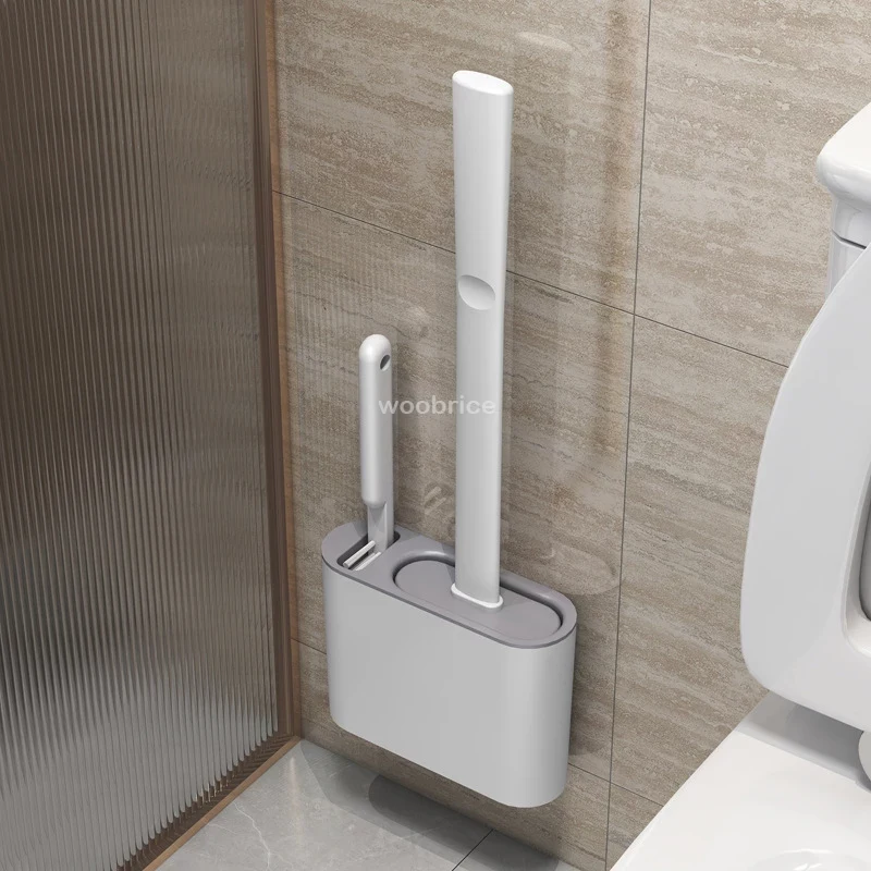 Home Bathroom Products - 壁掛けトイレブラシ ホルダー付き 長柄シリコントイレブラシ 柔らかい毛 WCクリーニングブラシ バスルームアクセサリー