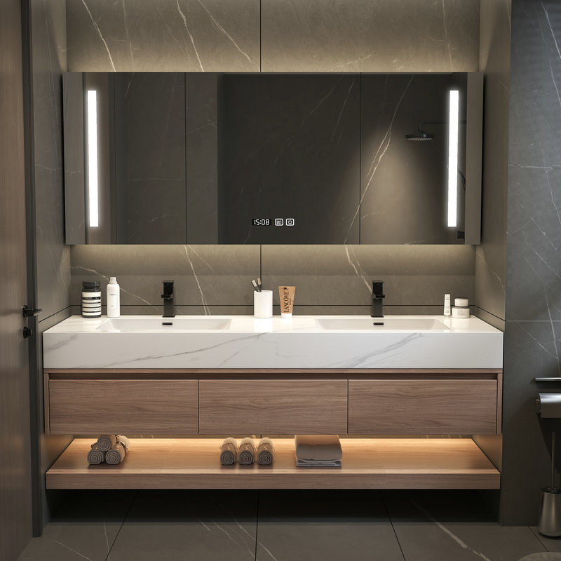 Home Bathroom Vanity Combo - 家庭用ロッカー用浴室収納家具 120-180cm 高級洗面台 スレート一体型洗面化粧台 シームレス洗面台引き出し