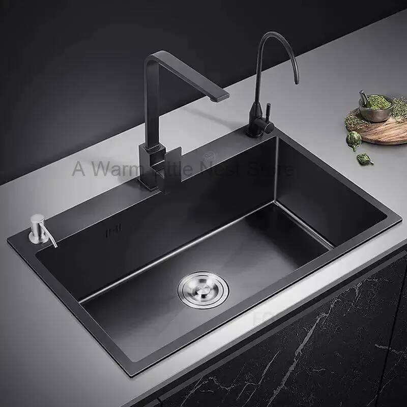 Home One Bathroom Accessories - ブラックナノキッチンシンク浴室シンクステンレス鋼シングルスロットアンダーカウンター洗面台洗面器モダンホームキッチンアクセサリー
