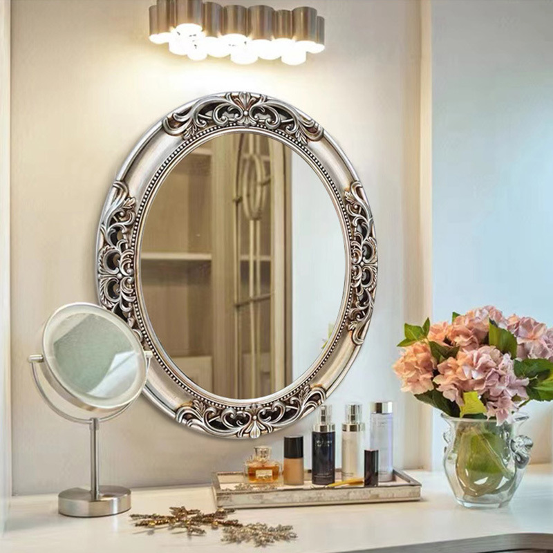 Home Bathroom Vanity - ヨーロッパ風オーバル型中空浴室鏡 家庭用壁掛け玄関装飾鏡 トイレ壁掛け鏡