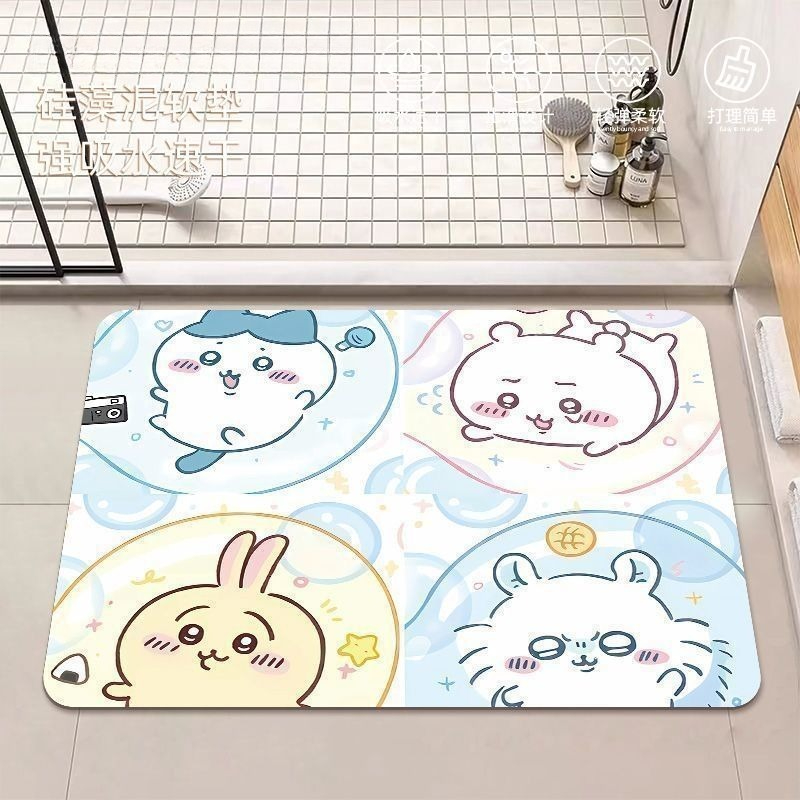 Home Bathroom Movie - アニメちいかわハチワレうさぎ珪藻泥バスルームフロアマット滑り止め吸収性速乾フットパッドキッチン寝室家庭用