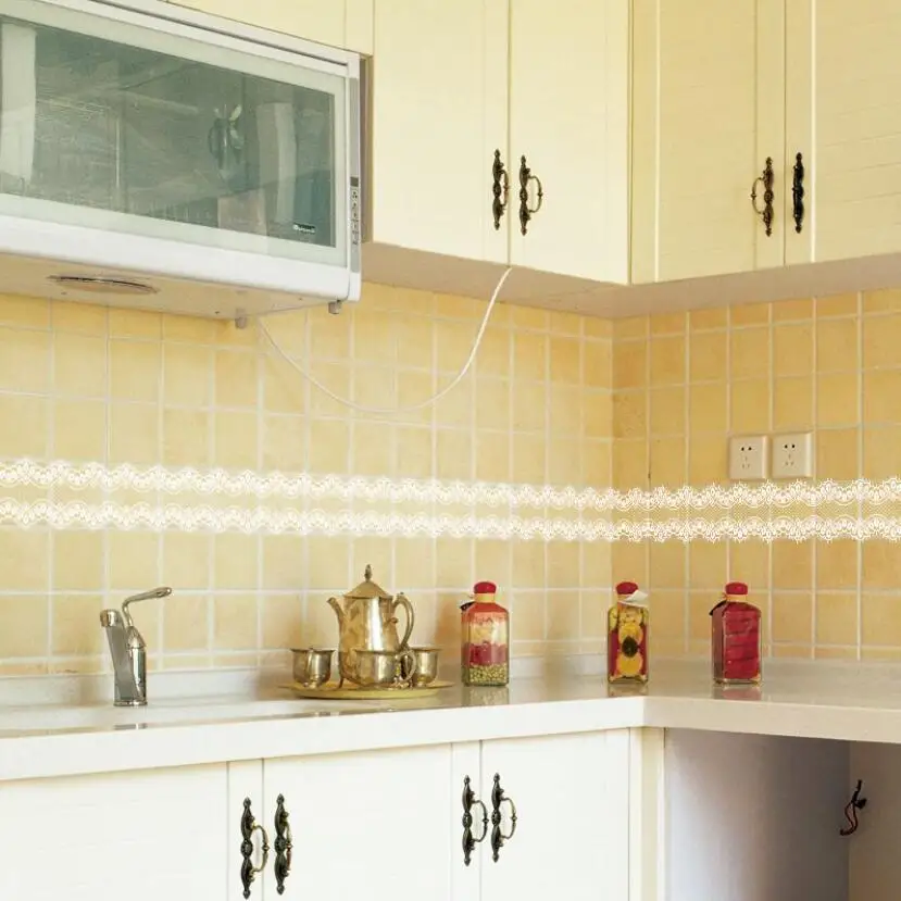 Home Bathroom Tiles - 甘いレースデザイン壁紙ボーダーステッカーキッチンタイルウエストライン窓ドアステッカー Diy バスルーム家の装飾 Ez060
