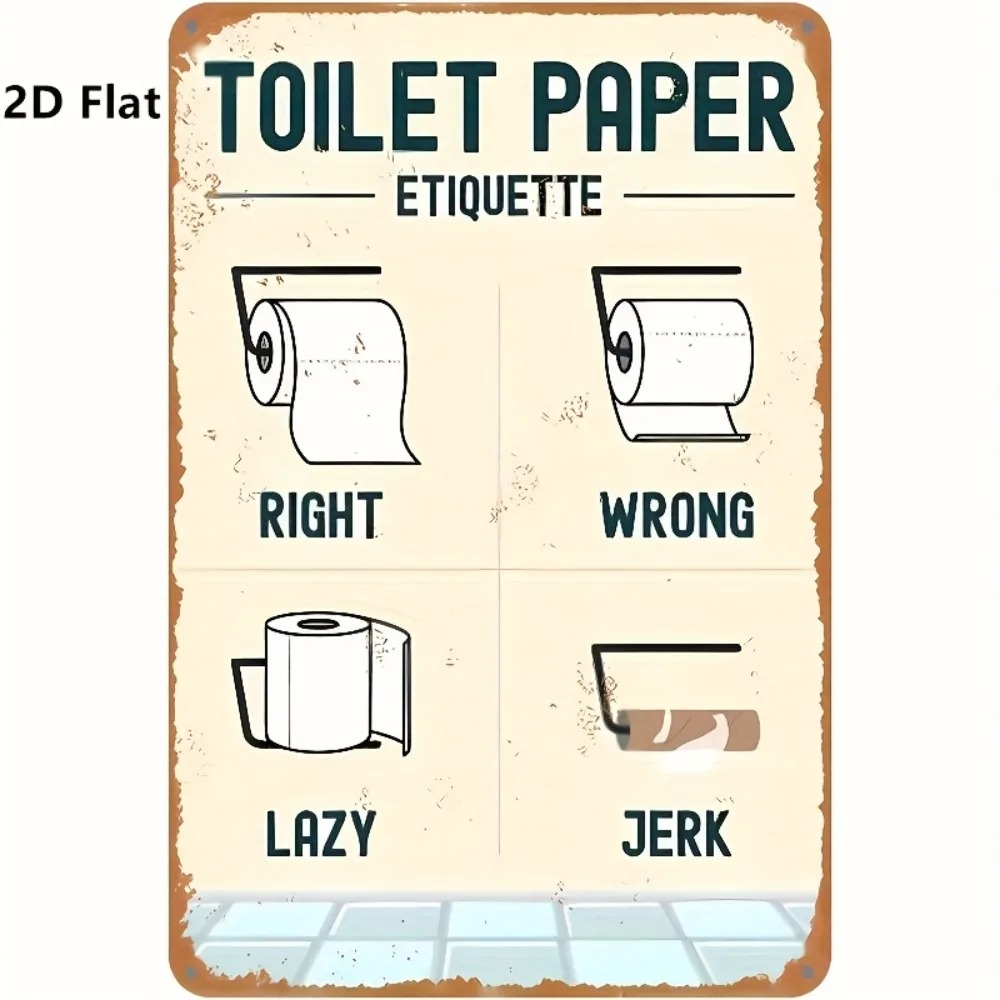 Home Bathroom Etiquette - ユーモラスな2Dフラットトイレットペーパーエチケットサインアルミウォールアート15x20cm防水耐久性のある家の浴室装飾