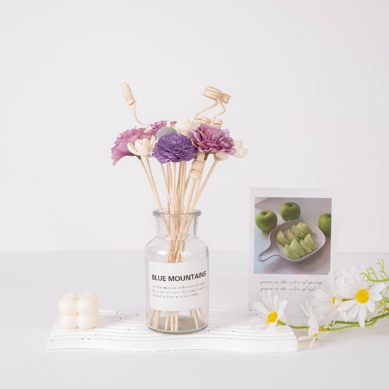 Home One Bathroom Accessories - ラタンスティックとソラフラワーのセット、14個入り、1束の天然素材、ディフューザーアクセサリー、自宅のバスルームや寝室の装飾に