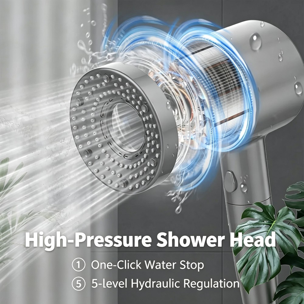 5つの調整可能なモードを備えた高圧シャワーヘッド、ワンクリッ - Home One Bathroom Accessories のレビューと価格