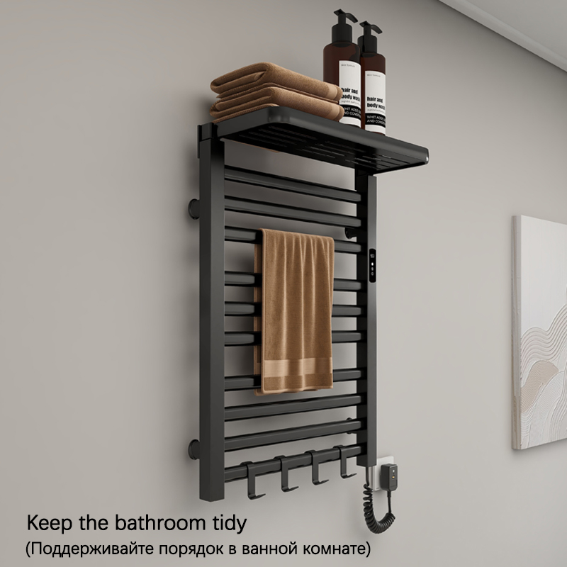 浴室用電気加熱タオルレール 棚付き 温度調節 タイマー付き  - Towel Warmer Electric のレビューと価格
