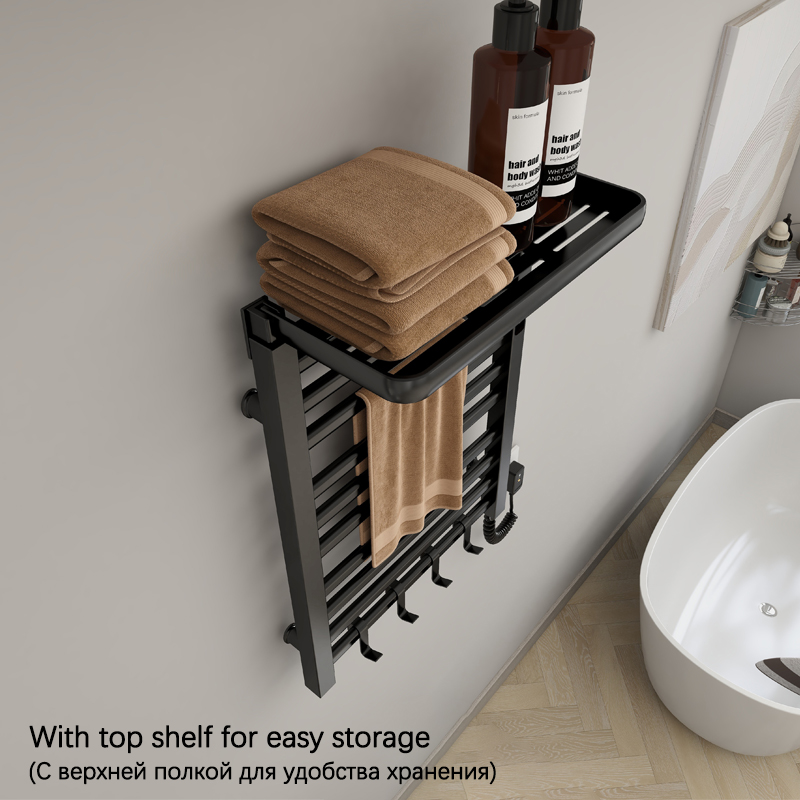 浴室用電気加熱タオルレール 棚付き 温度調節 タイマー付き  - Towel Warmer Electric のレビューと価格