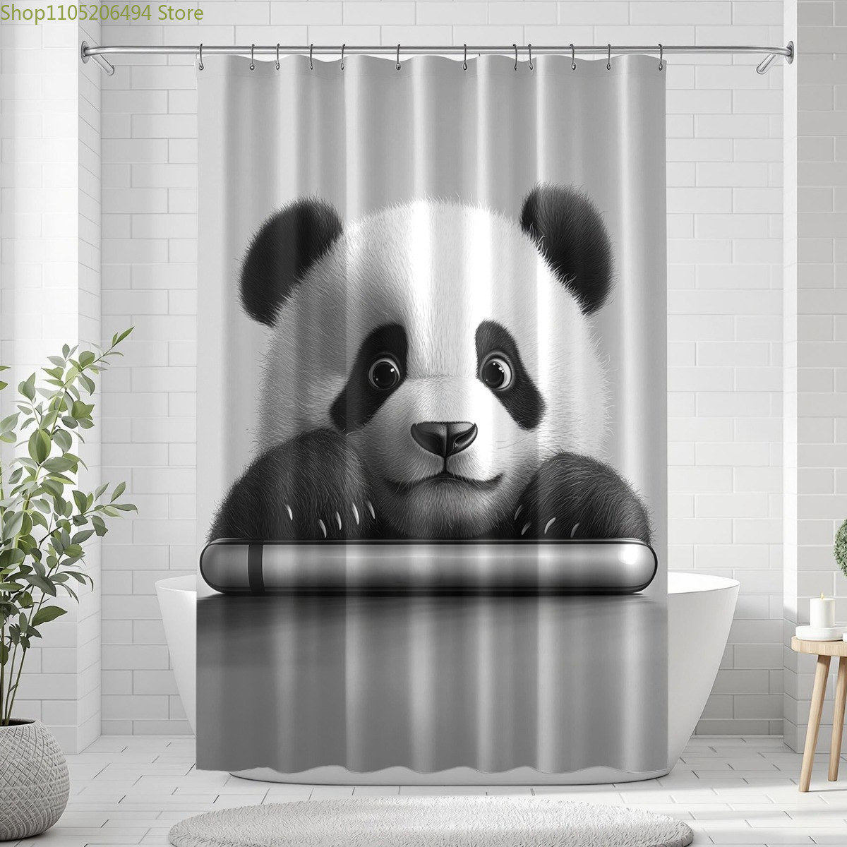 かわいいパンダのシャワーカーテン、愛らしい動物の顔デザイン、 - Home Bathroom Design Ideas のレビューと価格
