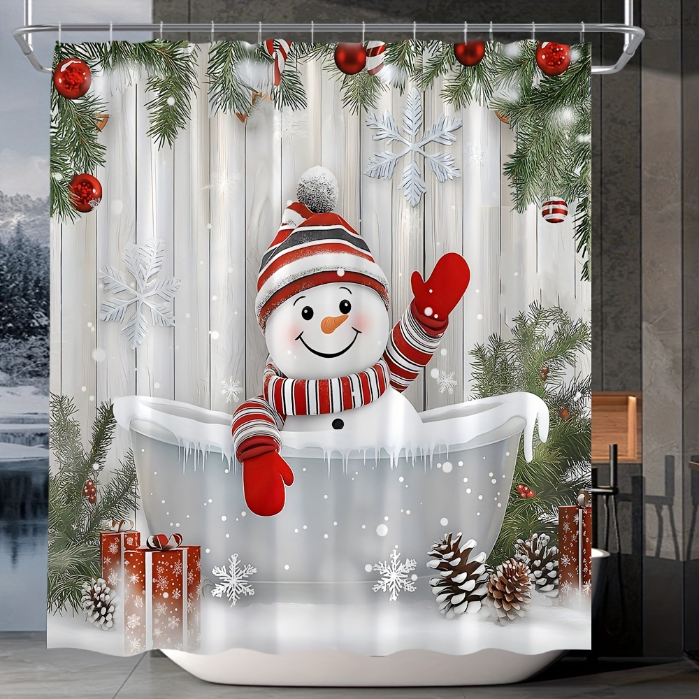 クリスマス雪だるまシャワーカーテン - お祝い冬の休日のデザ - Home Bathroom Design Ideas のレビューと価格