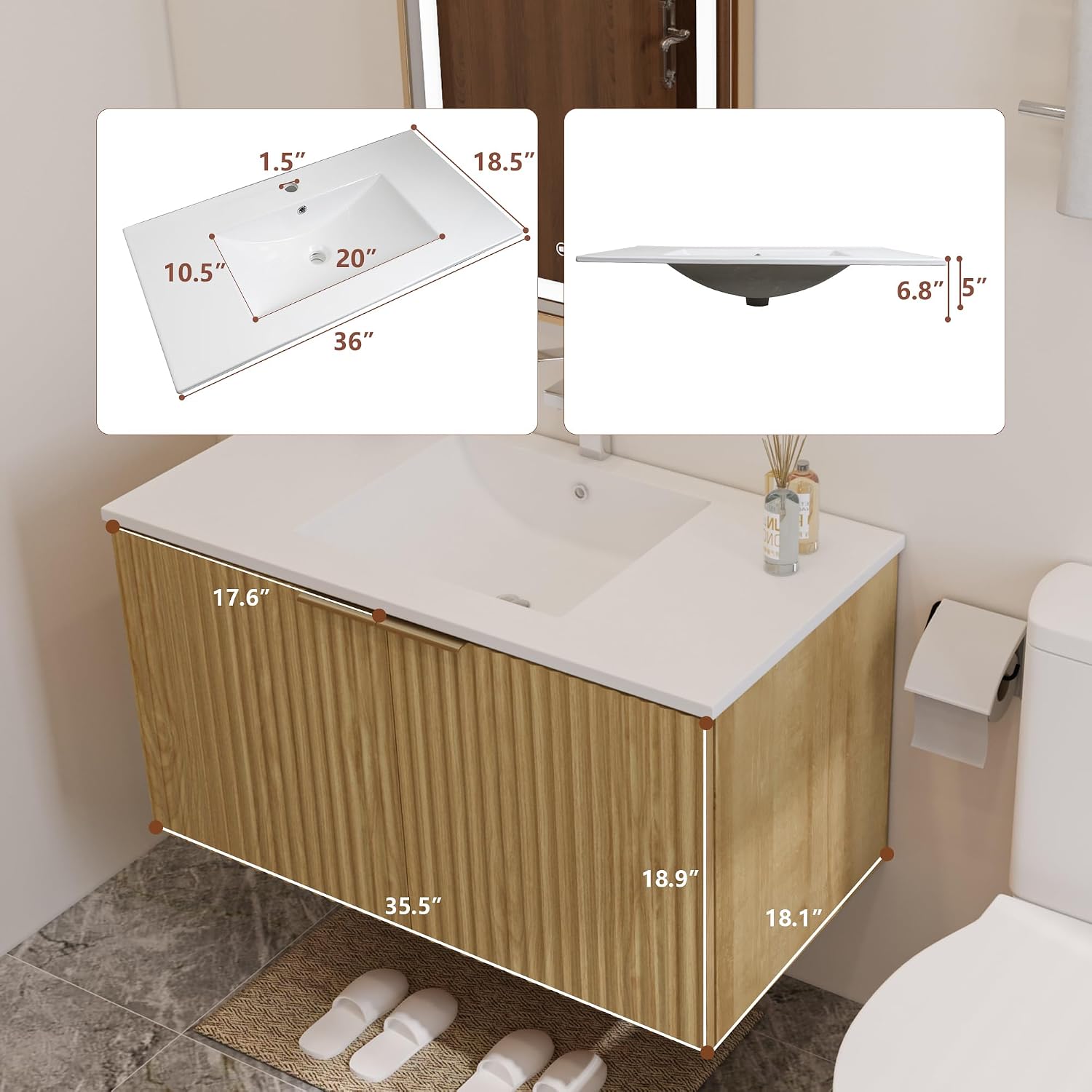 モダンなフローティング式洗面化粧台、波状テクスチャの扉付き壁 - Home Bathroom Vanity のレビューと価格