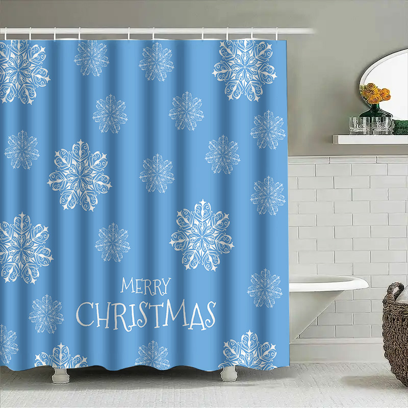 クリスマスシャワーカーテンスノーフレークブルー浴室装飾お祝い - Home Bathroom Ideas のレビューと価格