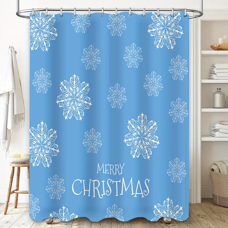 クリスマスシャワーカーテンスノーフレークブルー浴室装飾お祝い - Home Bathroom Ideas のレビューと価格