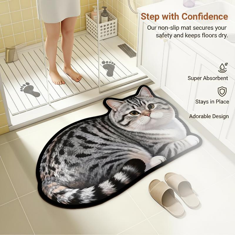 珪藻土バスマット 美しい猫柄 滑り止め 高吸水 速乾 ホーム - Home Bathroom Ideas のレビューと価格