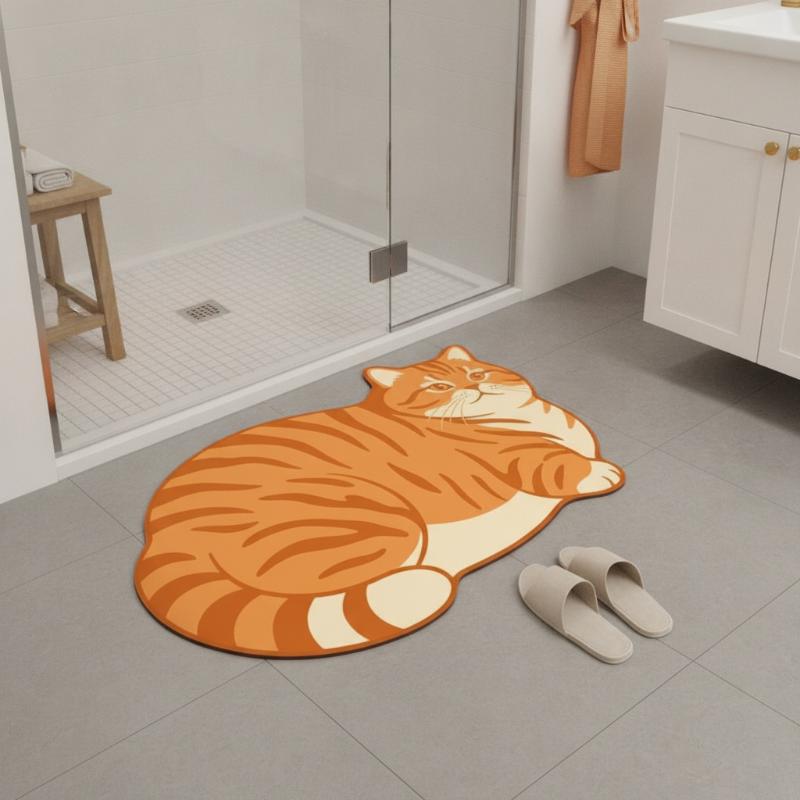 珪藻土バスマット 美しい猫柄 滑り止め 高吸水 速乾 ホーム - Home Bathroom Ideas のレビューと価格
