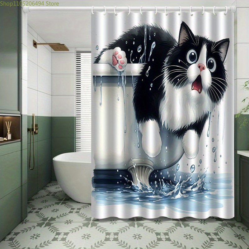 浴槽から飛び出す面白い猫のシャワーカーテン、かわいいペットの - Home Bathroom Design Ideas のレビューと価格