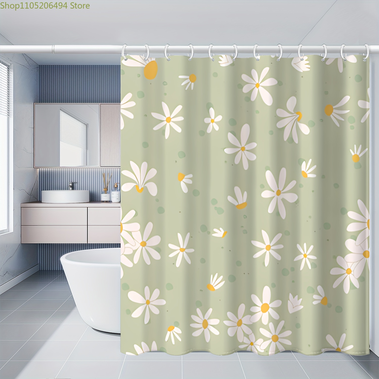 かわいいデイジーフラワーシャワーカーテン、パステルグリーンの - Home Bathroom Design Ideas のレビューと価格