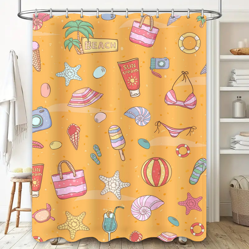 ビーチサマーテーマのシャワーカーテン、かわいいバケーションパ - Home Bathroom Design Ideas のレビューと価格