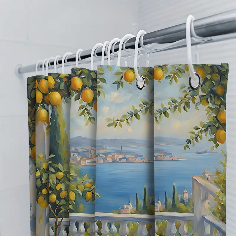 地中海レモンガーデンシャワーカーテン、海岸ヴィラ風デザイン、 - Home Bathroom Design Ideas のレビューと価格