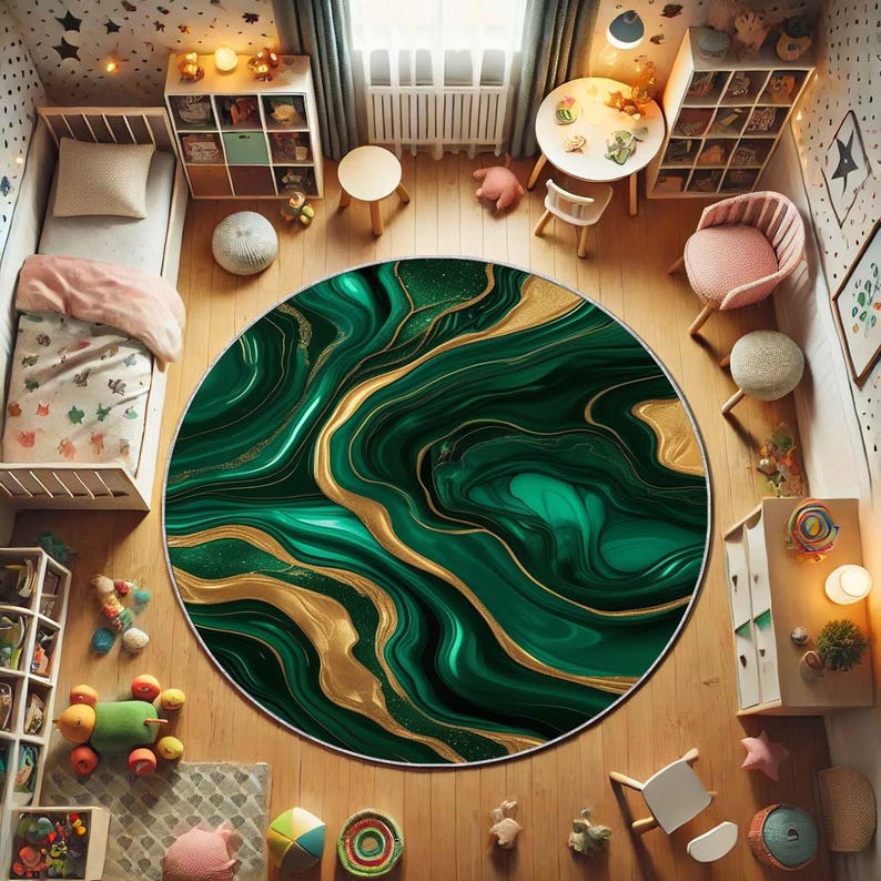 エメラルドモスラウンドラグ、自然な緑のボヘミアンマット、禅の - Home Bathroom Design Ideas のレビューと価格