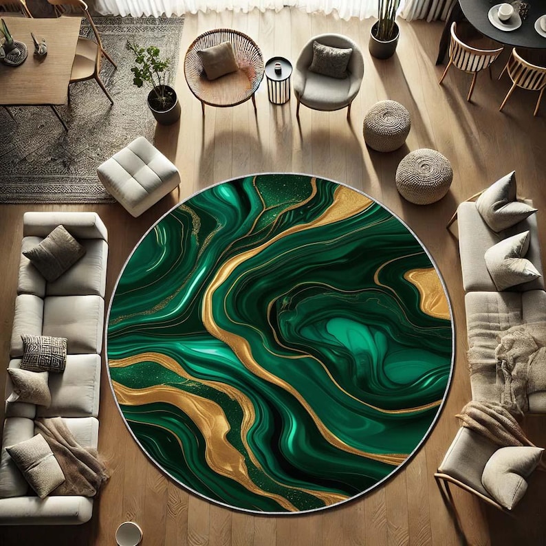 エメラルドモスラウンドラグ、自然な緑のボヘミアンマット、禅の - Home Bathroom Design Ideas のレビューと価格