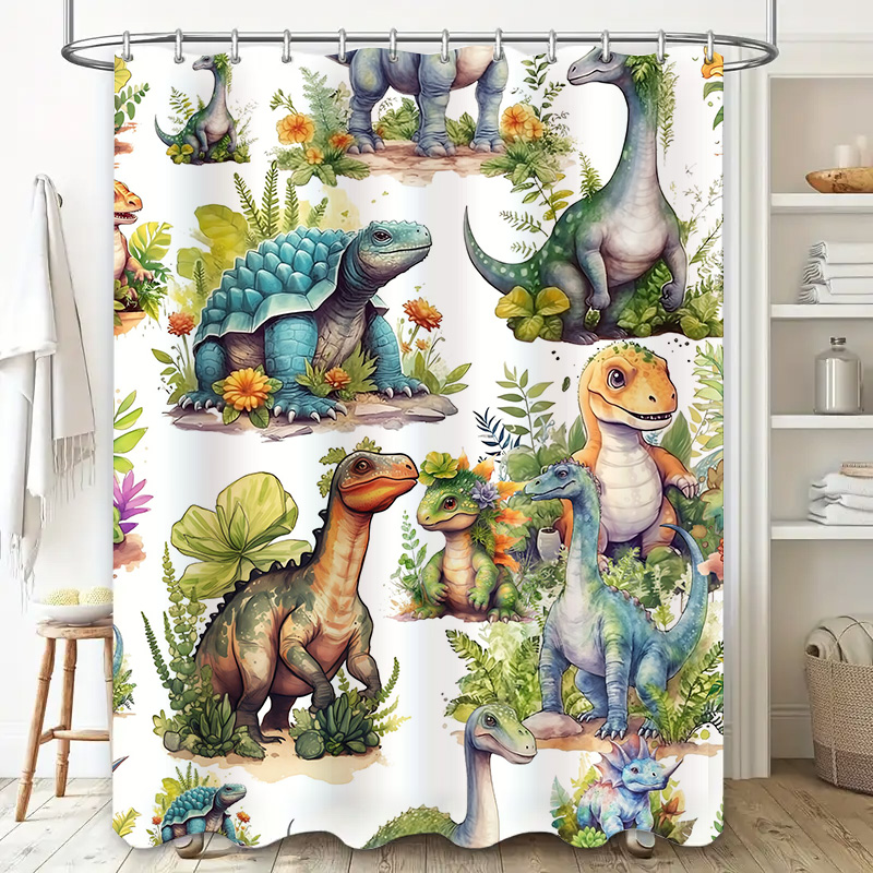 カラフルな恐竜シャワーカーテン: 先史時代の世界デザイン、バ - Home Bathroom Design Ideas のレビューと価格