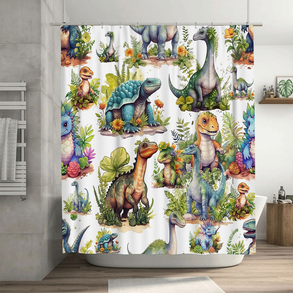 カラフルな恐竜シャワーカーテン: 先史時代の世界デザイン、バ - Home Bathroom Design Ideas のレビューと価格