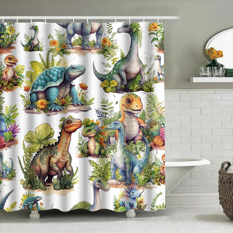 カラフルな恐竜シャワーカーテン: 先史時代の世界デザイン、バ - Home Bathroom Design Ideas のレビューと価格