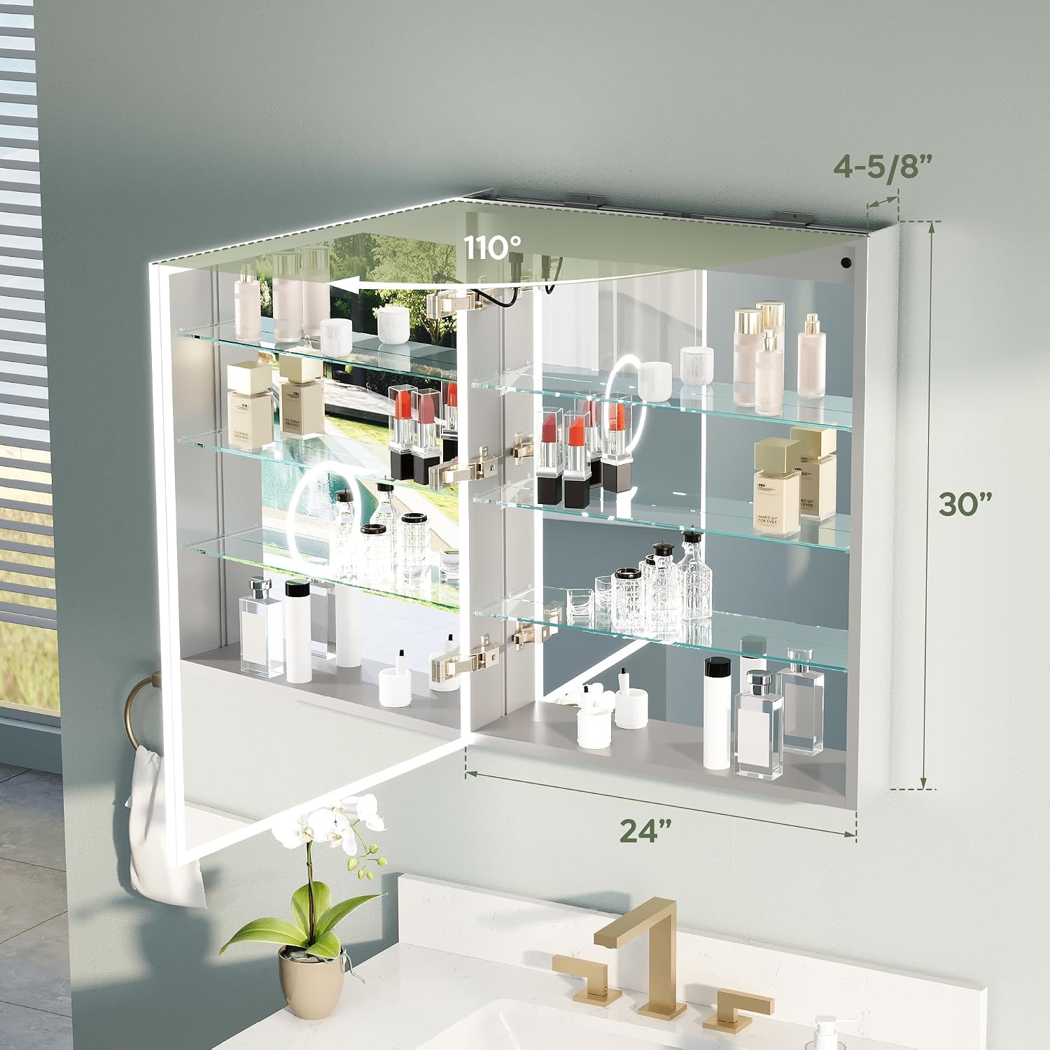 24インチ x 30インチの照明付き薬品キャビネット、3倍拡 - Home Outlet Bathroom Cabinets のレビューと価格