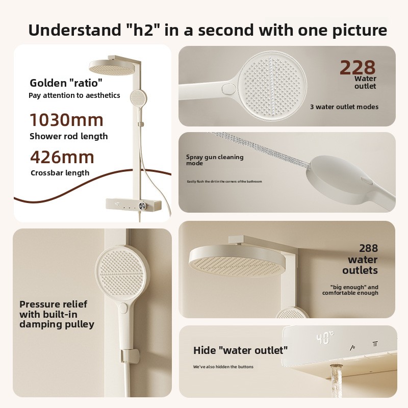 スマートデジタルディスプレイ脱塩素美肌効果のある全銅製シャワ - Home Bathroom Shower のレビューと価格