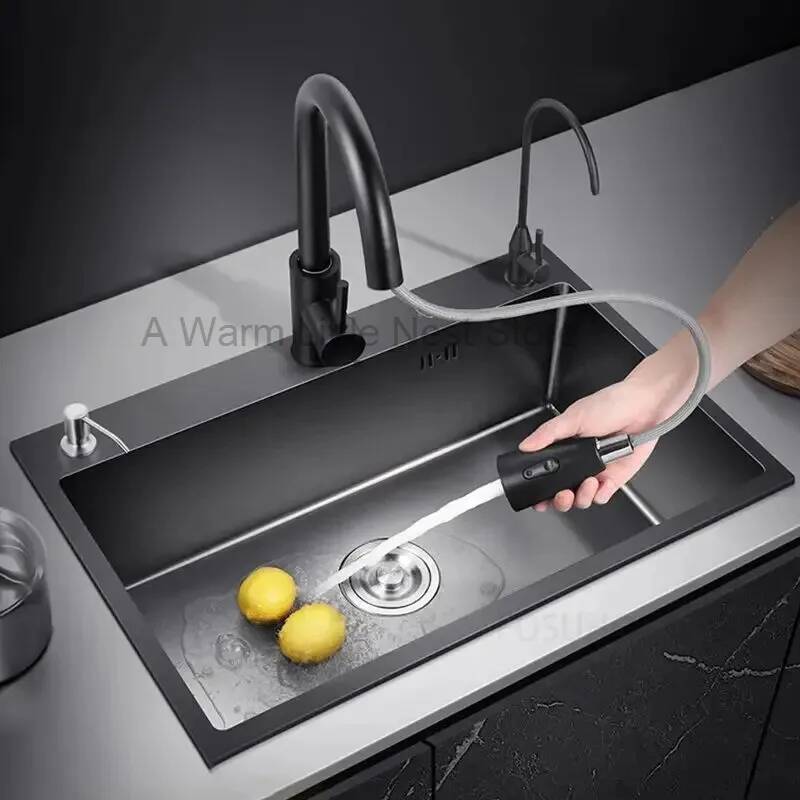 バスルームブラックナノキッチンシンクシンクステンレス鋼シング - Home One Bathroom Accessories のレビューと価格