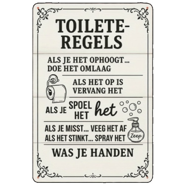 2Dオランダ風バスルームルールメタルサイン - 厚い鉄製トイ - Home Bathroom Etiquette のレビューと価格