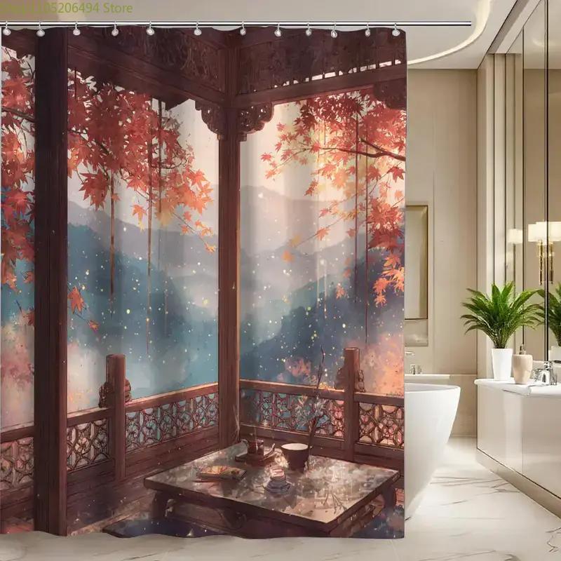中国の秋の庭園風シャワーカーテン、伝統的な庭園風デザイン、家 - Home Bathroom Design Ideas のレビューと価格
